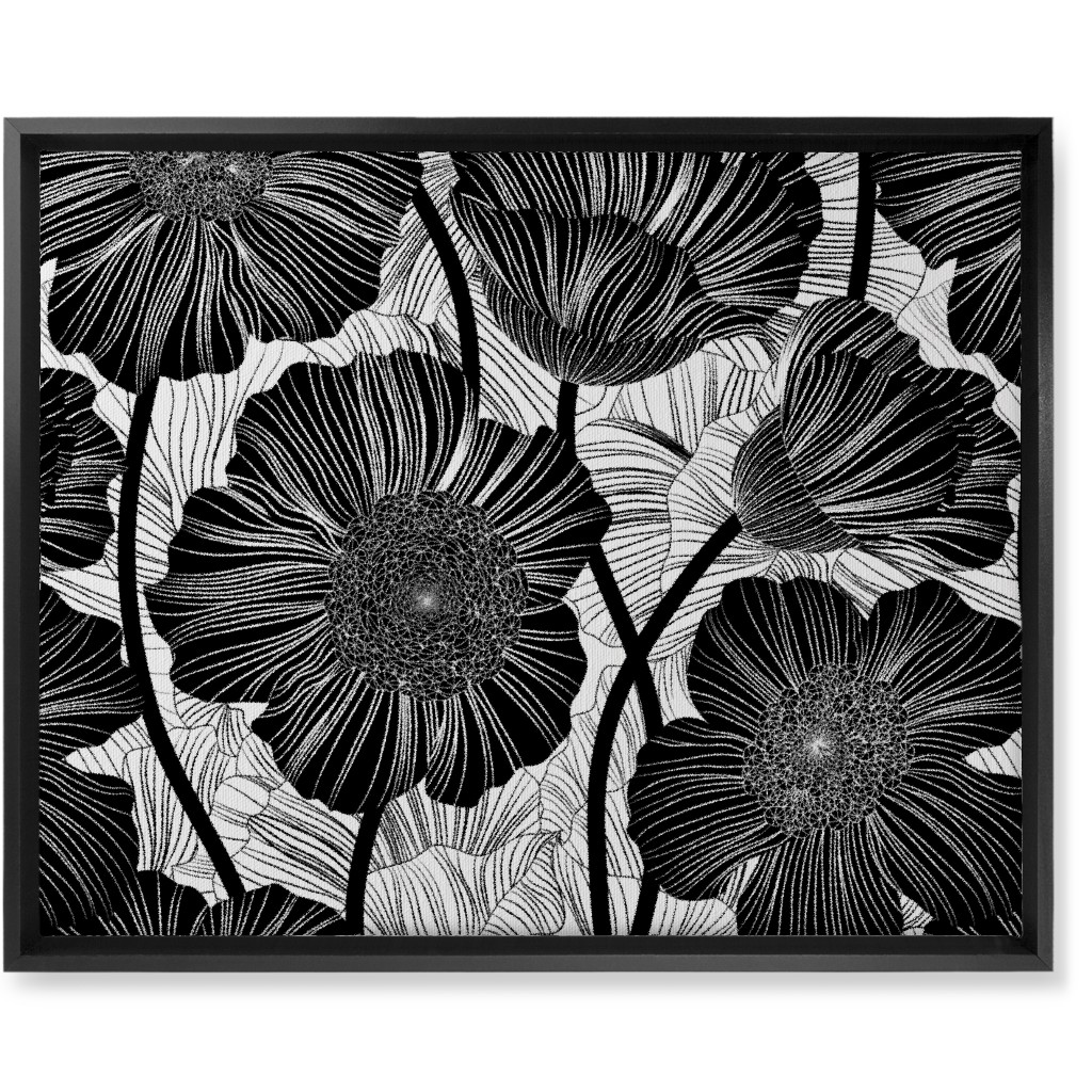 Mid Century Modern Floral - Black and White Wall Art, Black, Single piece, Canvas, 16x20, Black