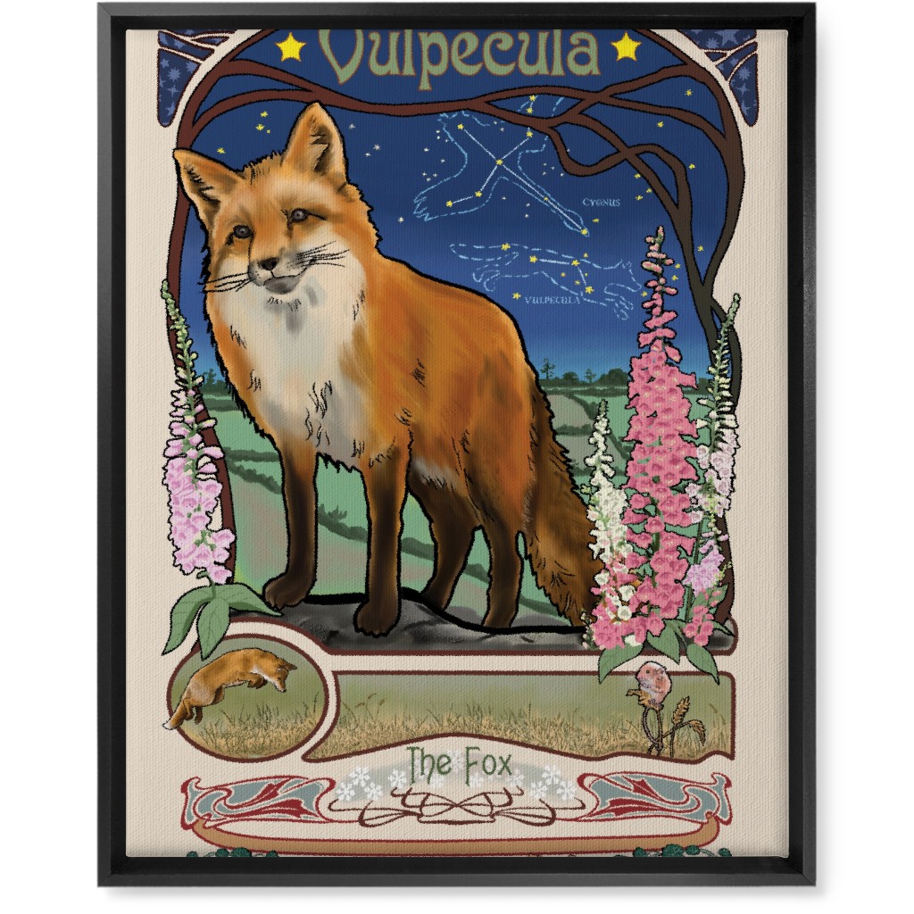 Vulpecula the Fox Wall Art, Black, Single piece, Canvas, 16x20, Multicolor