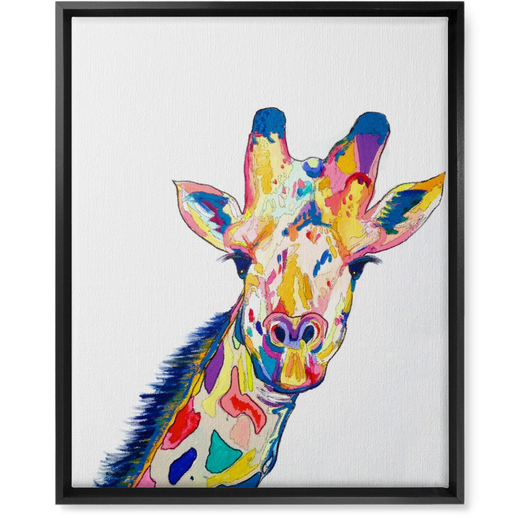 the Painted Giraffe - Multi on White Wall Art, Black, Single piece, Canvas, 16x20, Multicolor