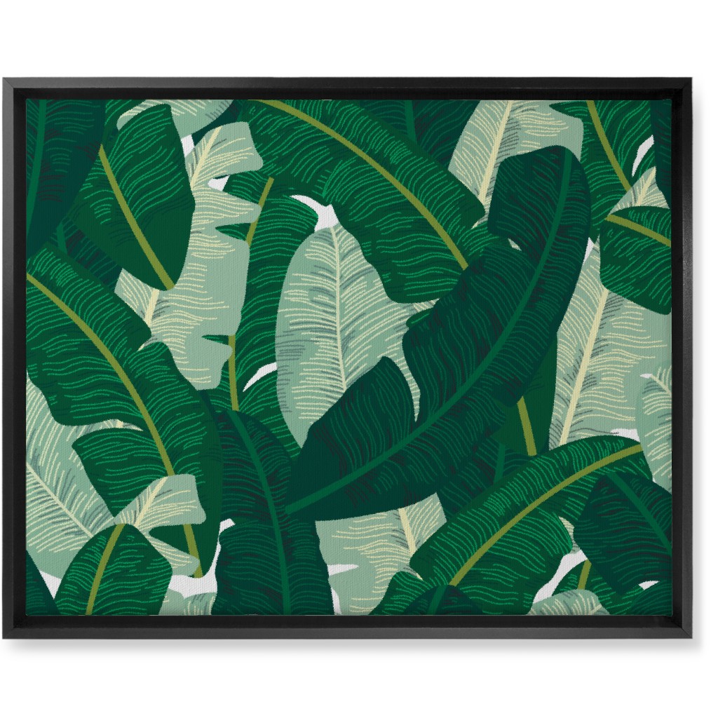 Classic Banana Leaves - Palm Springs Green Wall Art, Black, Single piece, Canvas, 16x20, Green, Classic Green