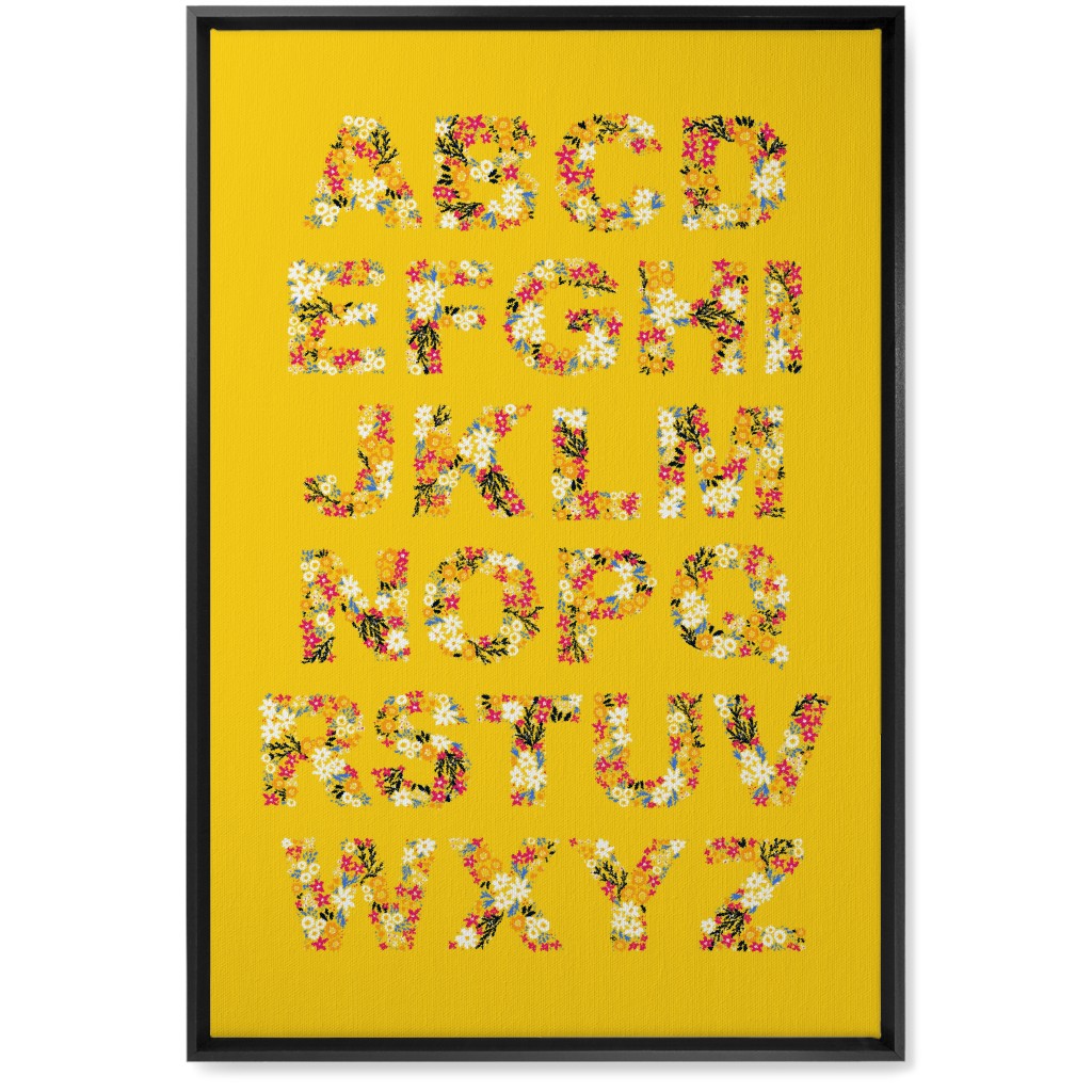 Rustic Wildflower Alphabet Wall Art, Black, Single piece, Canvas, 20x30, Yellow, Dandelion