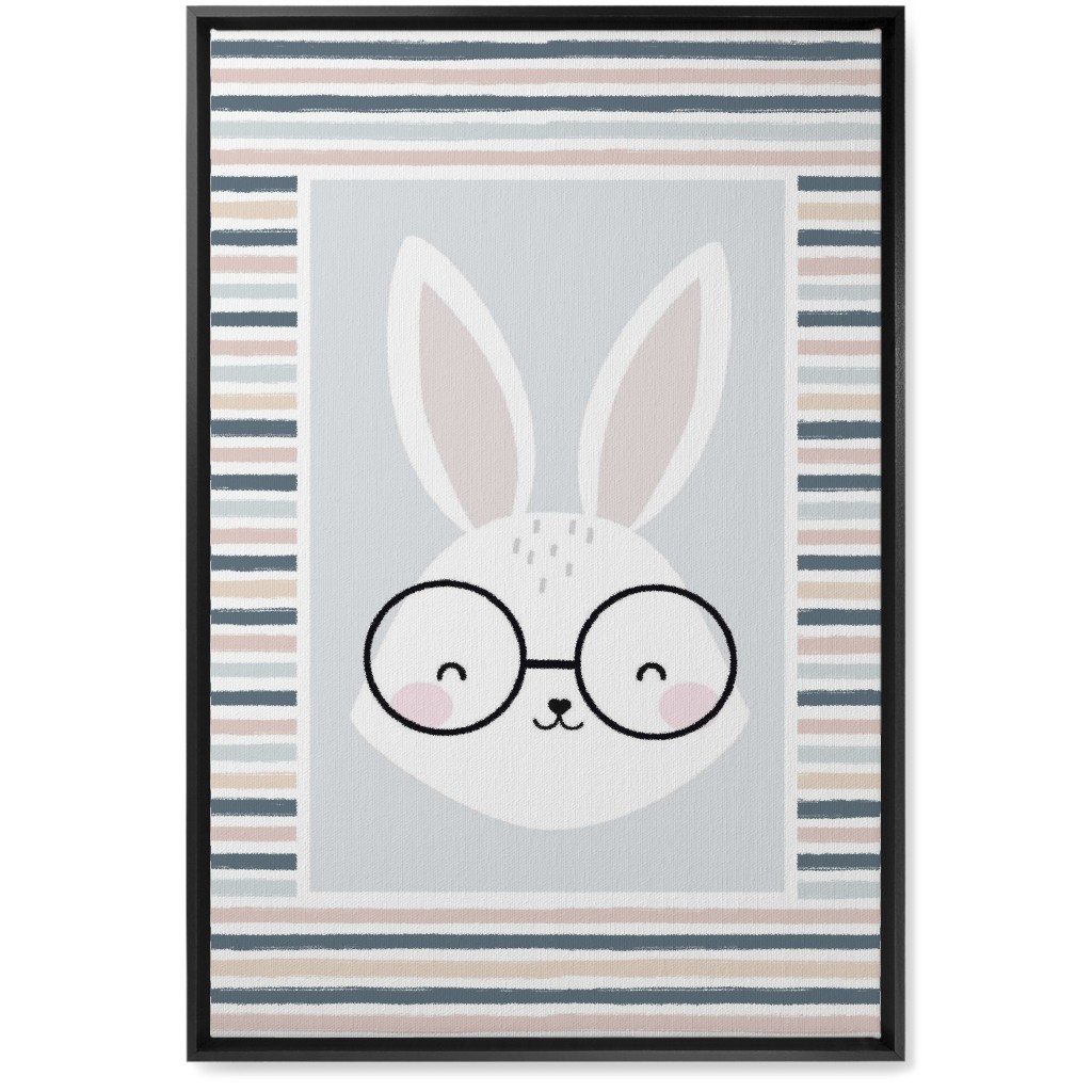 Spring Baby Boy Bunny - Neutral Soft Palette Wall Art, Black, Single piece, Canvas, 20x30, Blue