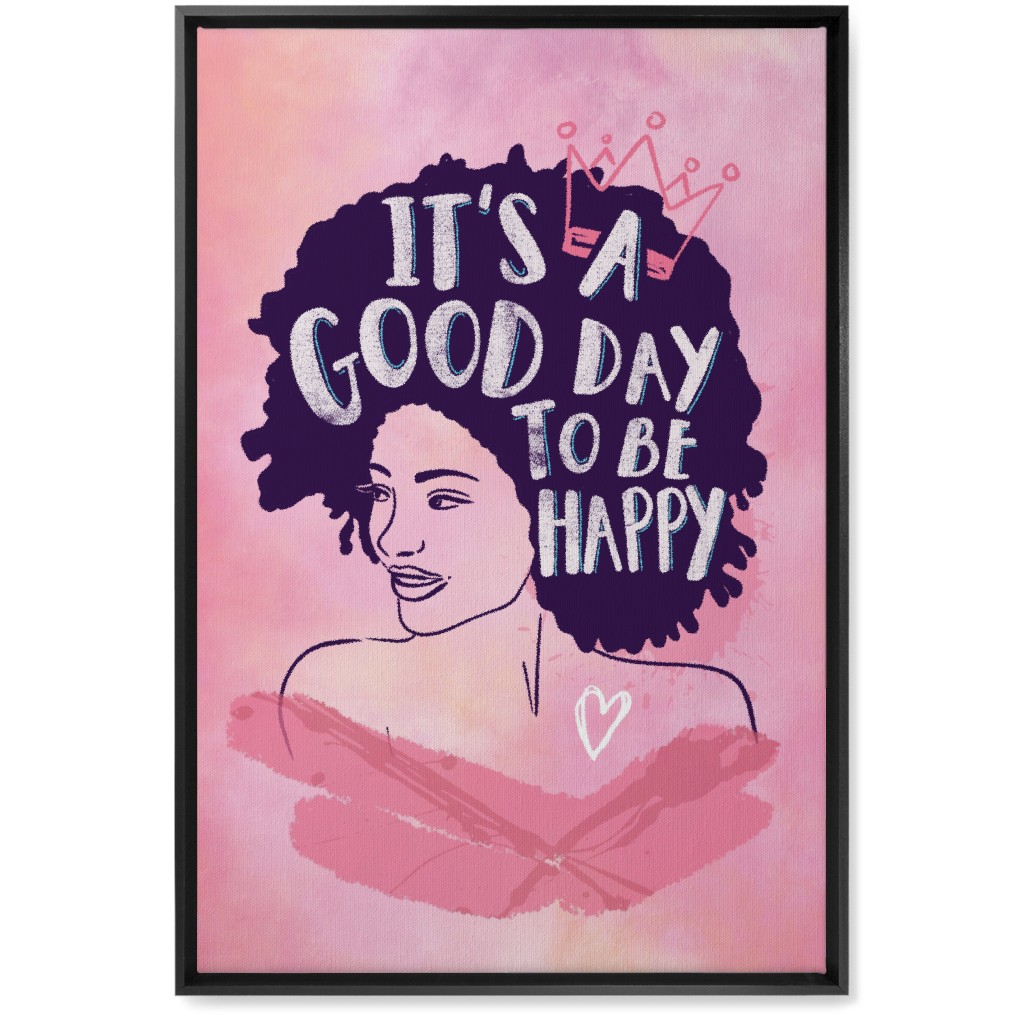It's a Good Day To Be Happy Wall Art, Black, Single piece, Canvas, 20x30, Pink, Bright Pink