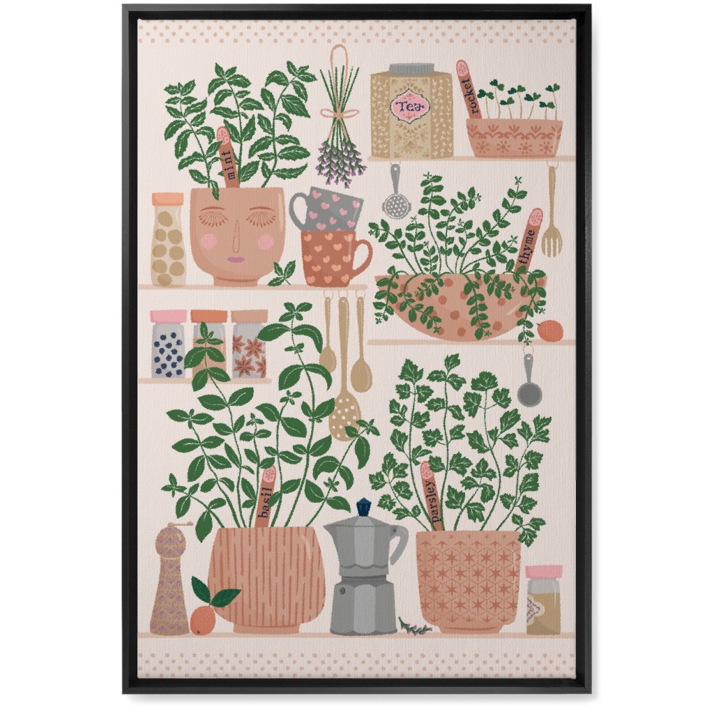 Little Herb Garden in the Kitchen Wall Art, Black, Single piece, Canvas, 20x30, Multicolor