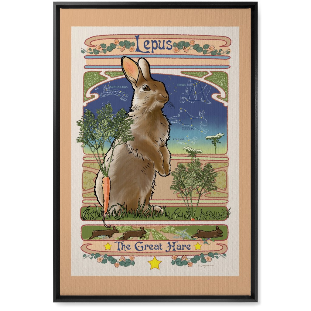Art Nouveau Hare Wall Art, Black, Single piece, Canvas, 20x30, Brown, Brown