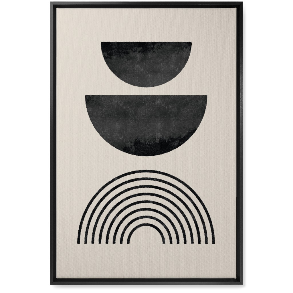 Minimal Geometric and Rainbow - Neutral Wall Art, Black, Single piece, Canvas, 20x30, Beige, Pearl