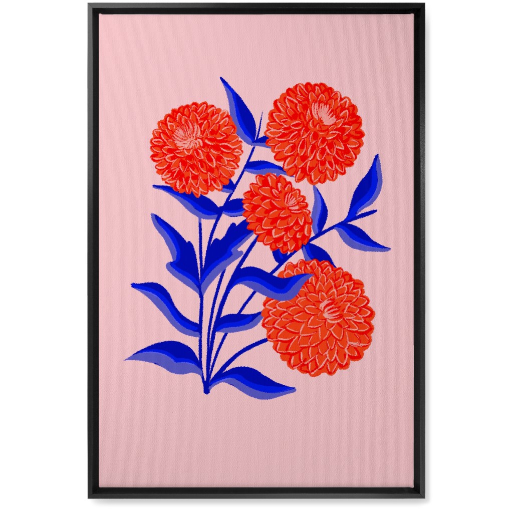 Red Marigolds - Vibrant Wall Art, Black, Single piece, Canvas, 20x30, Multicolor