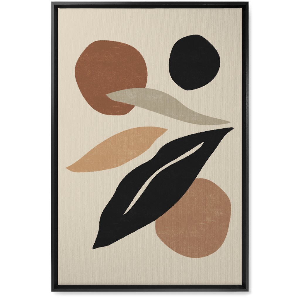 Abstract Shape and Leaf Collage - Neutral Wall Art, Black, Single piece, Canvas, 20x30, Beige, Pearl