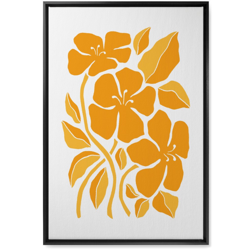 Minimalist Block Hibiscus Floral - Yellow Wall Art, Black, Single piece, Canvas, 20x30, Orange, Orange