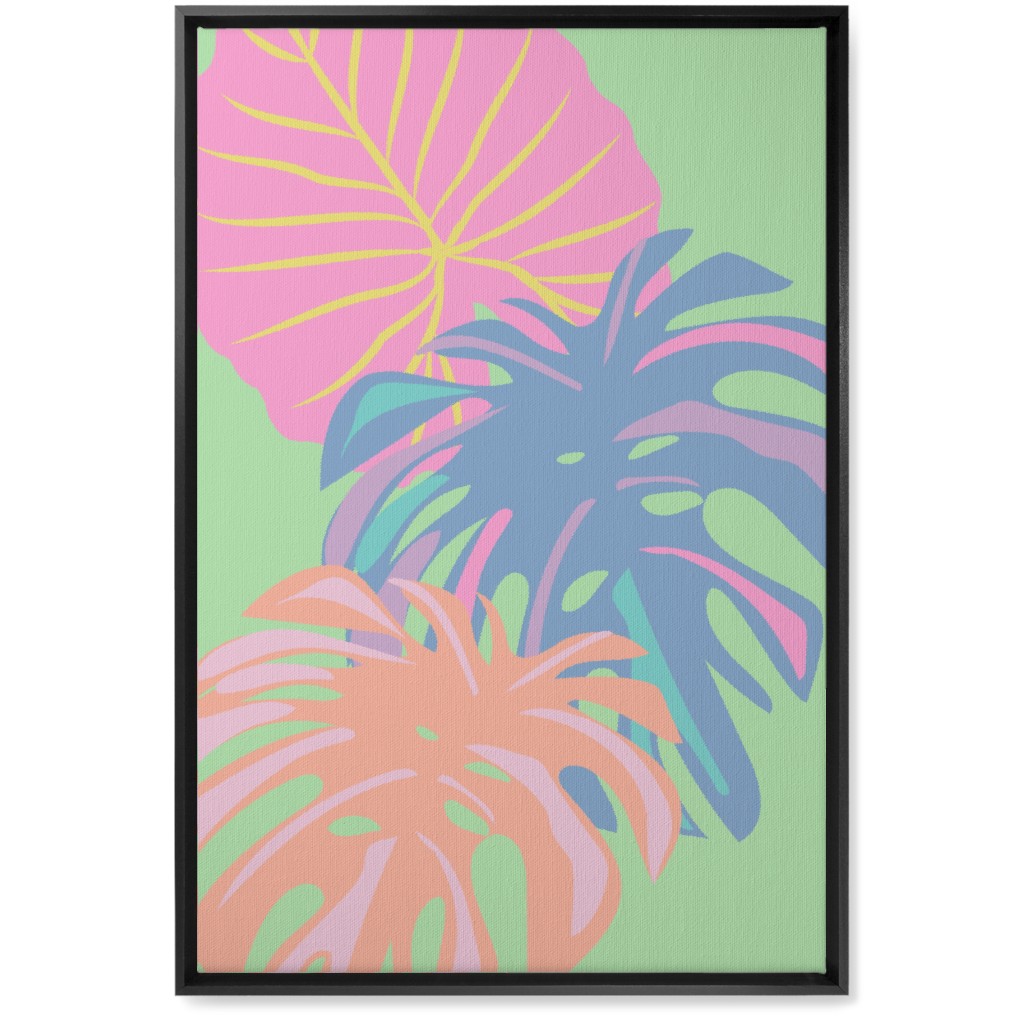 Bold Tropical Leaves - Multi Wall Art, Black, Single piece, Canvas, 20x30, Multicolor