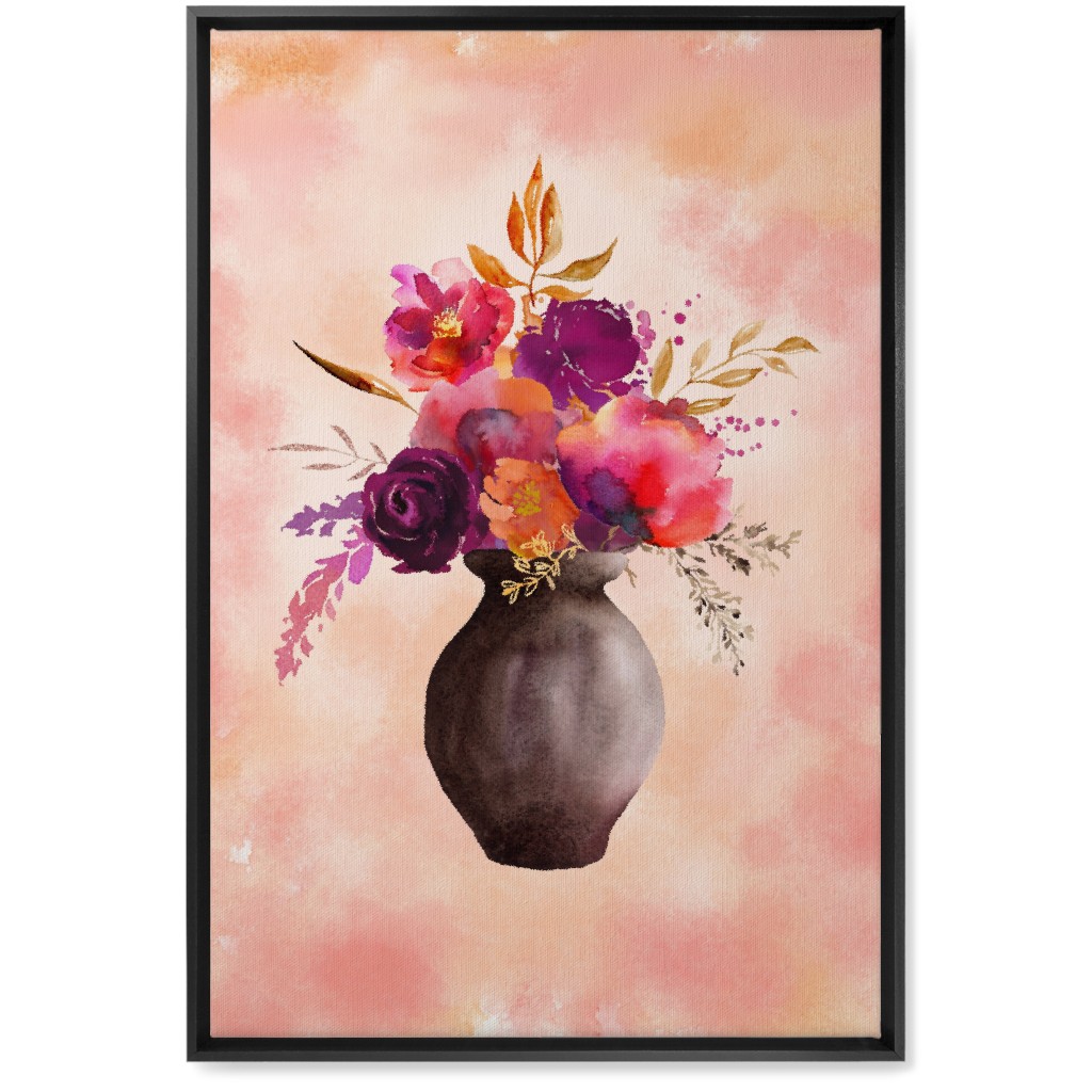 Flowers in a Vase Wall Art, Black, Single piece, Canvas, 20x30, Pink