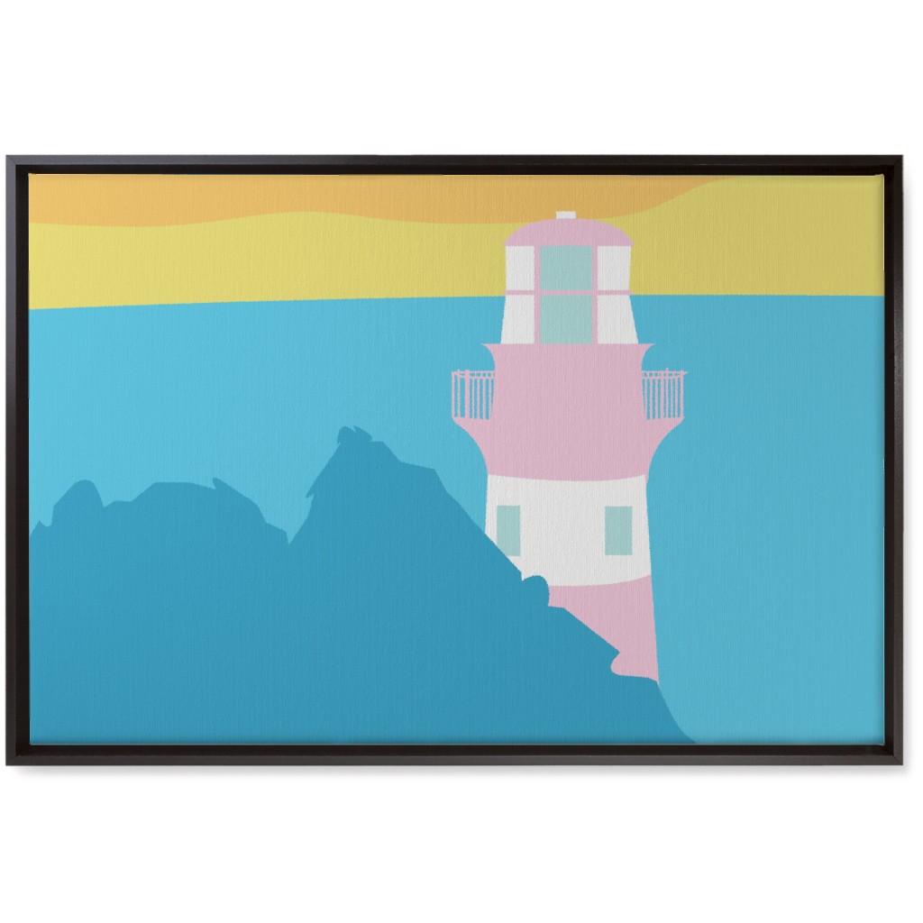 Minamalist Rocky Caribbean Lighthouse - Bold Wall Art, Black, Single piece, Canvas, 20x30, Multicolor