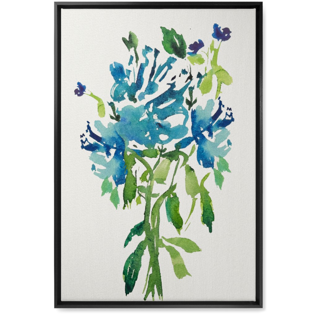 Watercolor Florals - Blue Wall Art, Black, Single piece, Canvas, 20x30, Blue, True Blue
