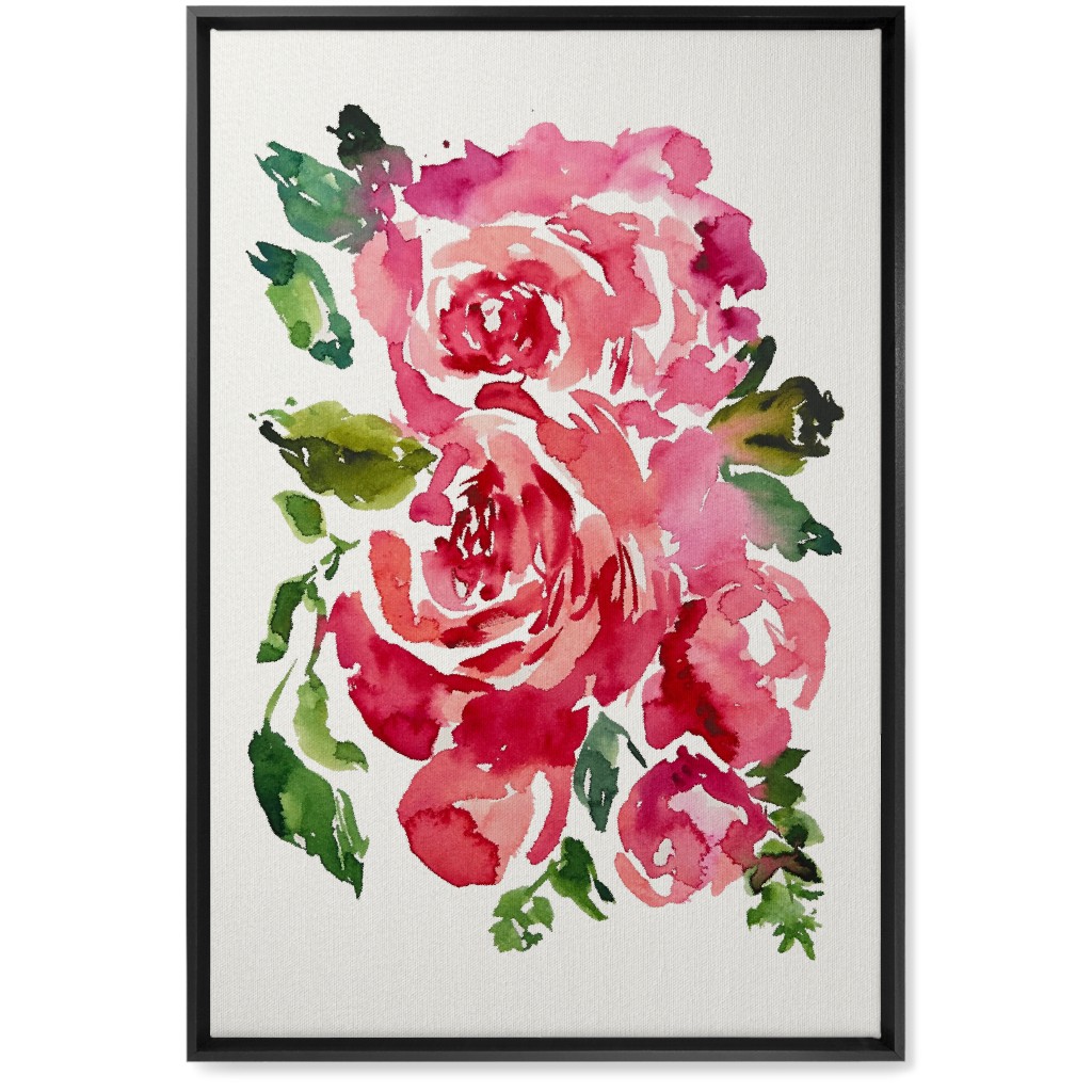 Watercolor Roses - Red Wall Art, Black, Single piece, Canvas, 20x30, Pink