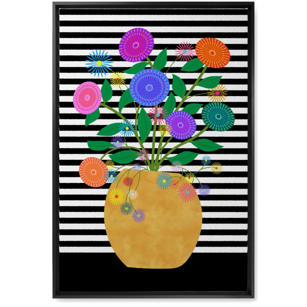 Striped Vase With Flowers - Multi Wall Art, Black, Single piece, Canvas, 20x30, Multicolor