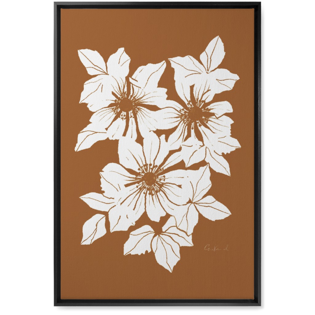 Botanical Big Anemones Wall Art, Black, Single piece, Canvas, 20x30, Orange, Earth