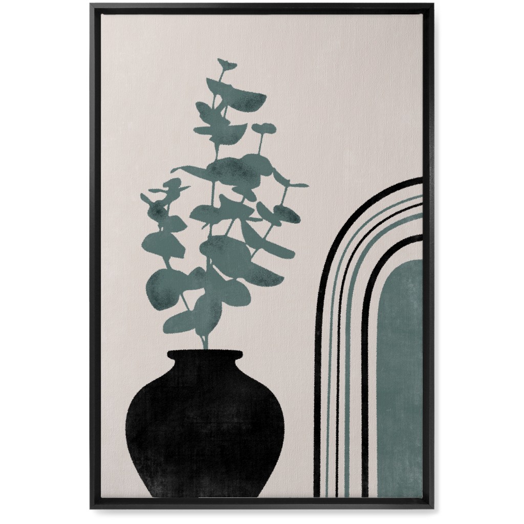 Modern Eucalytus Vase - Green and Ivory Wall Art, Black, Single piece, Canvas, 20x30, Green