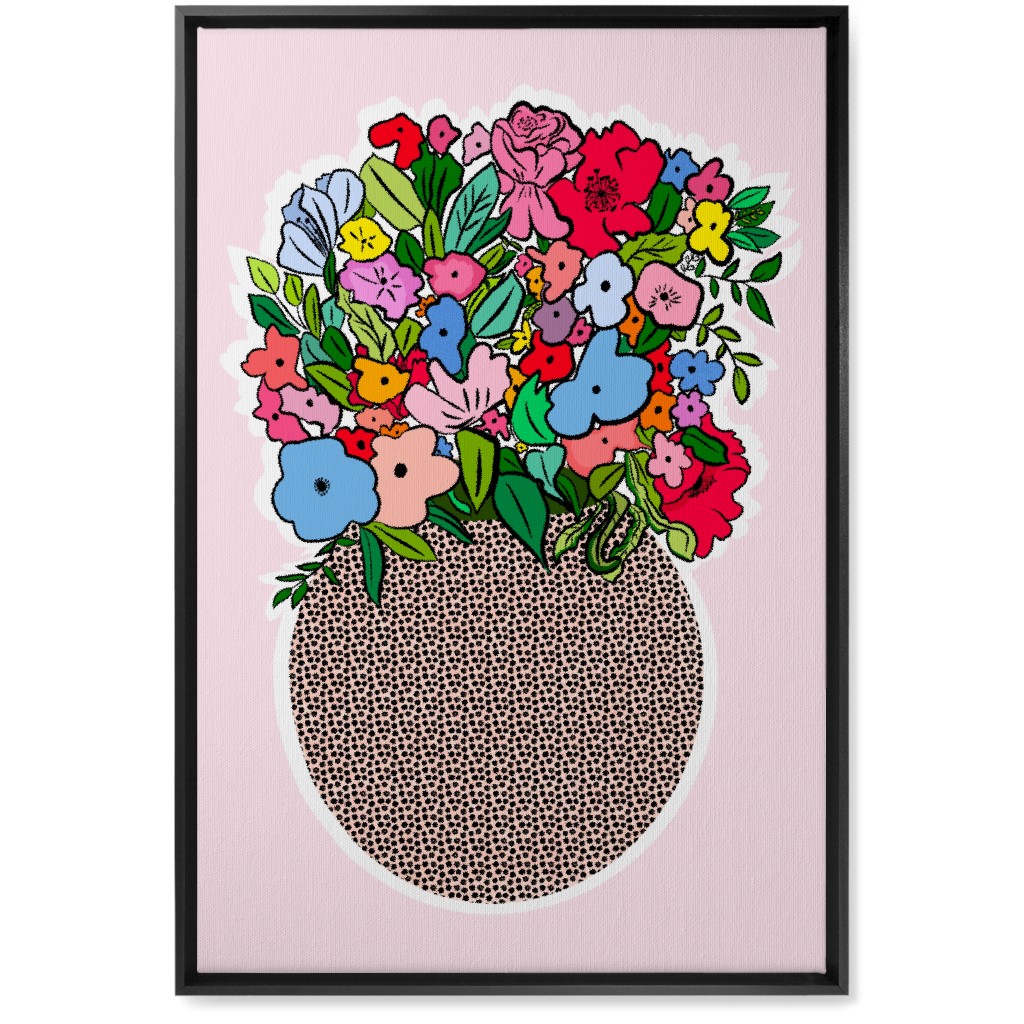 Pretty Happy - Multi on Pink Wall Art, Black, Single piece, Canvas, 20x30, Pink, Bright Pink