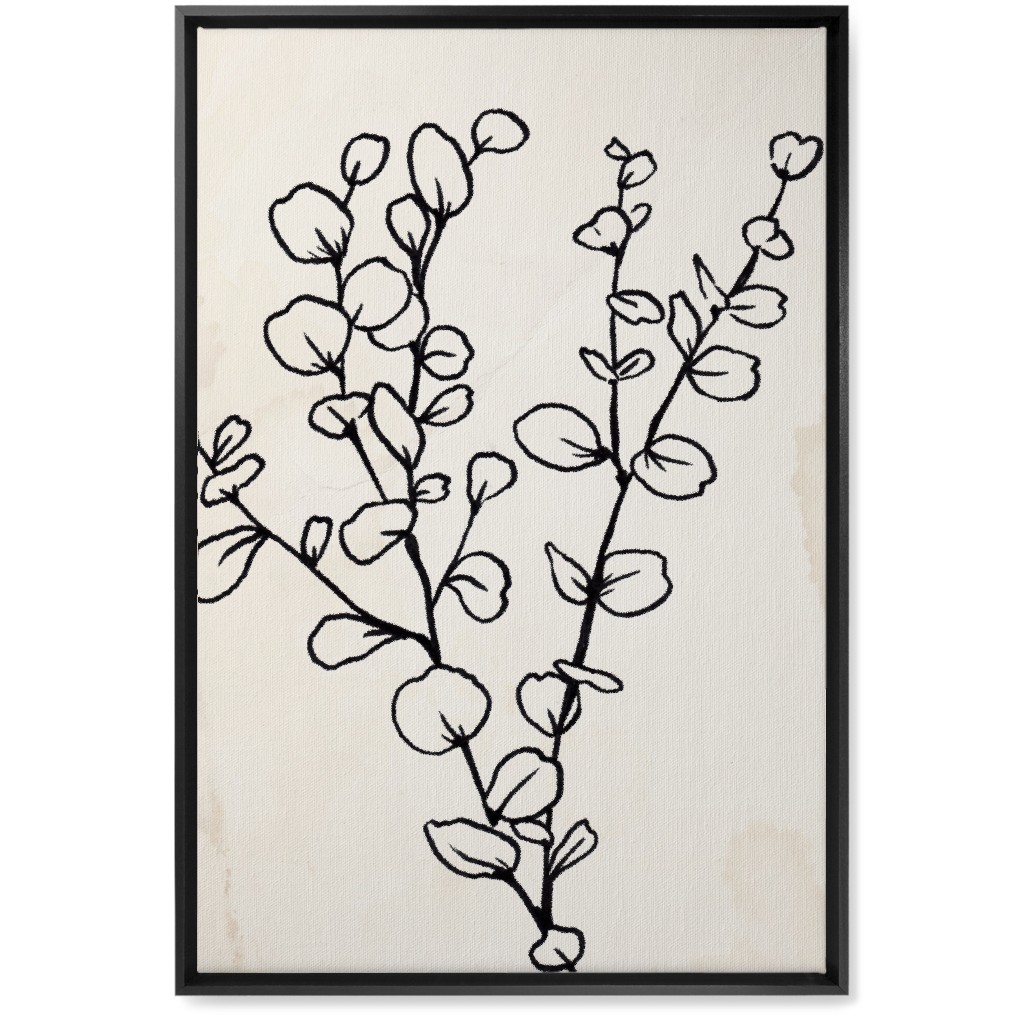 Vintage Eucalyptus Sketch - Beige and Black Wall Art, Black, Single piece, Canvas, 20x30, Beige