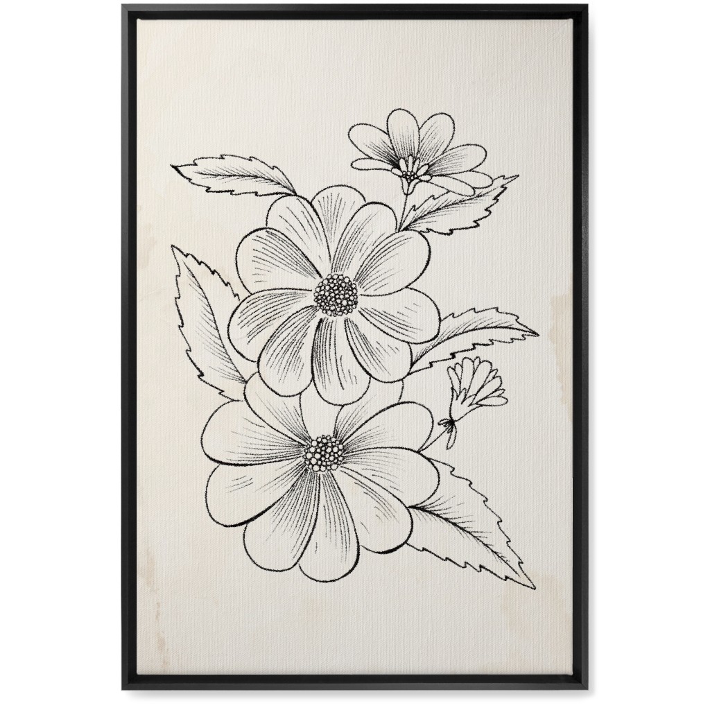 Vintage Flower Sketch - Beige and Black Wall Art, Black, Single piece, Canvas, 20x30, Beige