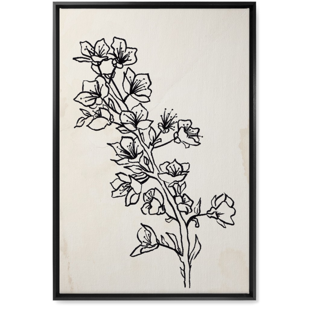 Vintage Plum Tree Sketch - Beige and Black Wall Art, Black, Single piece, Canvas, 20x30, Beige