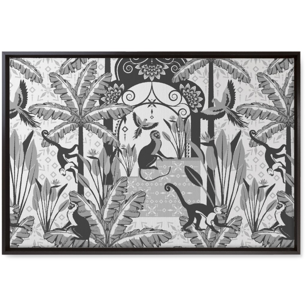 Exotic Tropical Garden Wall Art, Black, Single piece, Canvas, 20x30, Gray