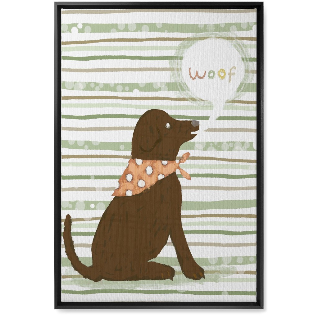 Woof, Dog - Brown and Green Wall Art, Black, Single piece, Canvas, 20x30, Green
