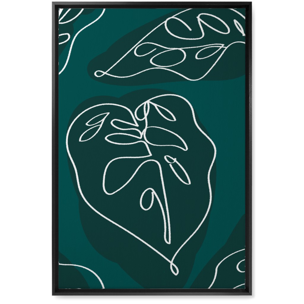 Minimalist Modern Line Art Monstera - Green Wall Art, Black, Single piece, Canvas, 20x30, Green, Classic Green