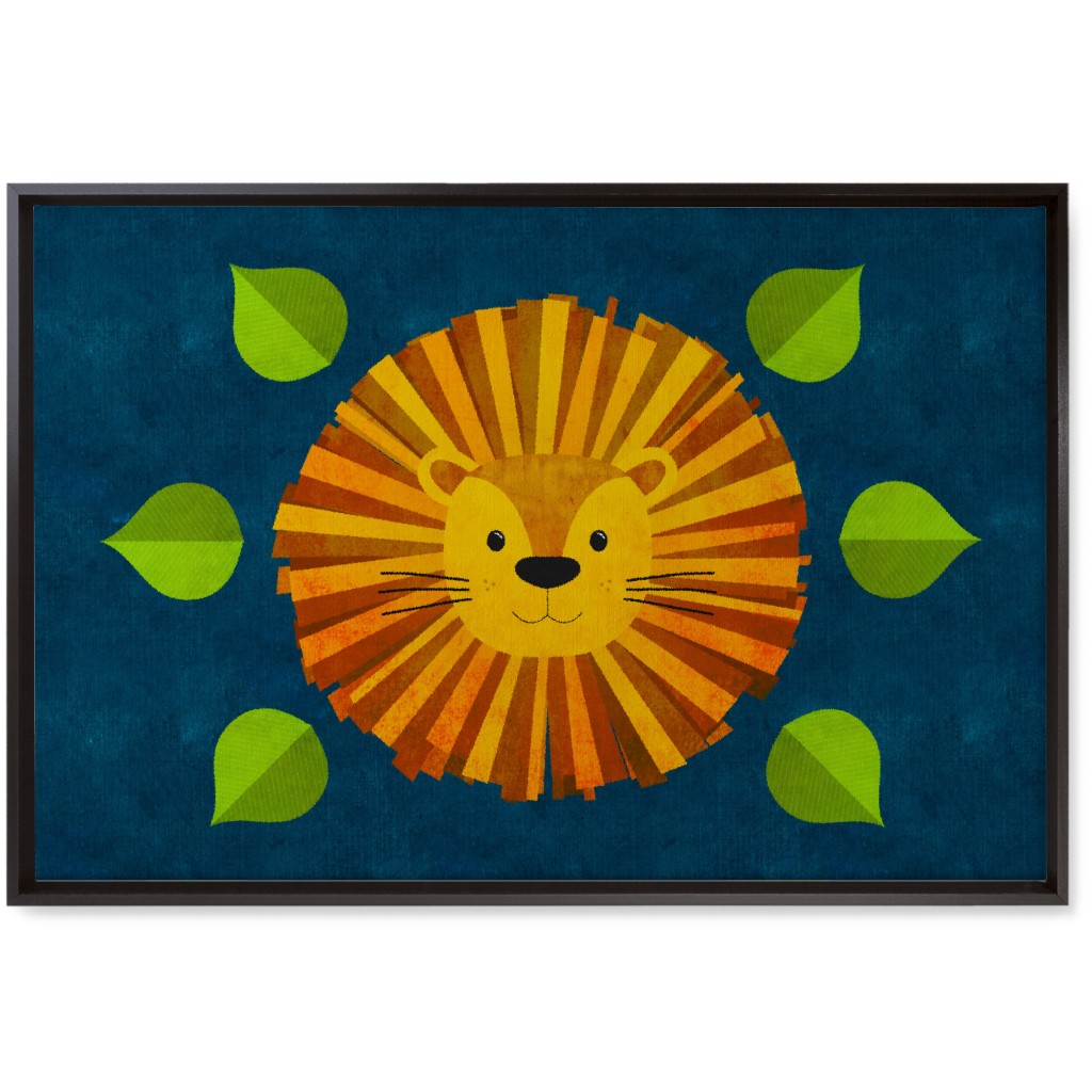 Lion Man - Multi on Blue Wall Art, Black, Single piece, Canvas, 20x30, Orange, Orange