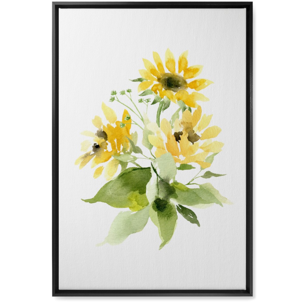 Bunch of Sunflowers Watercolor - Yellow Wall Art, Black, Single piece, Canvas, 20x30, Yellow