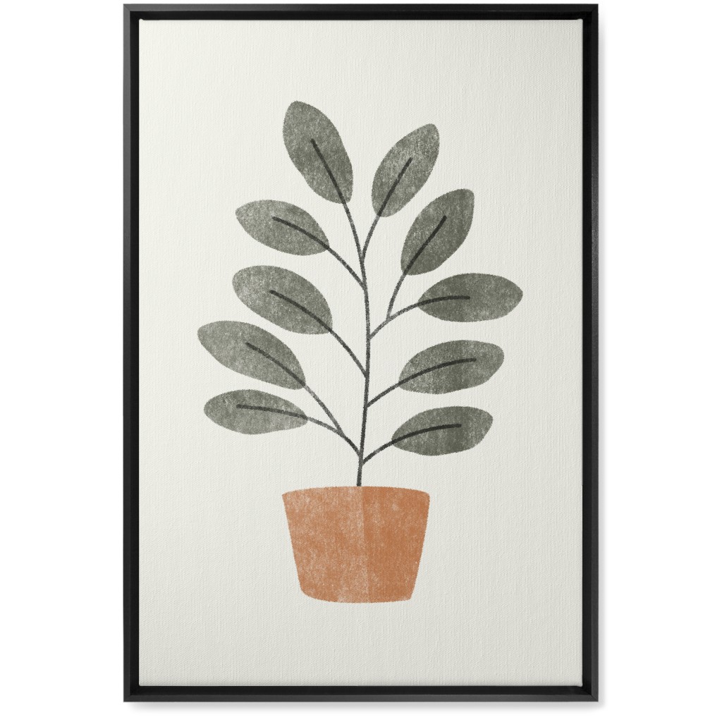 Botanical Plant in Pot - Gray and Beige Wall Art, Black, Single piece, Canvas, 20x30, Gray, Gray