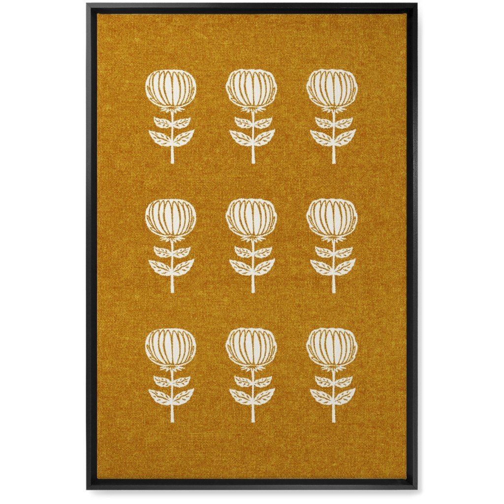 Block Print Floral Wall Art, Black, Single piece, Canvas, 20x30, Yellow