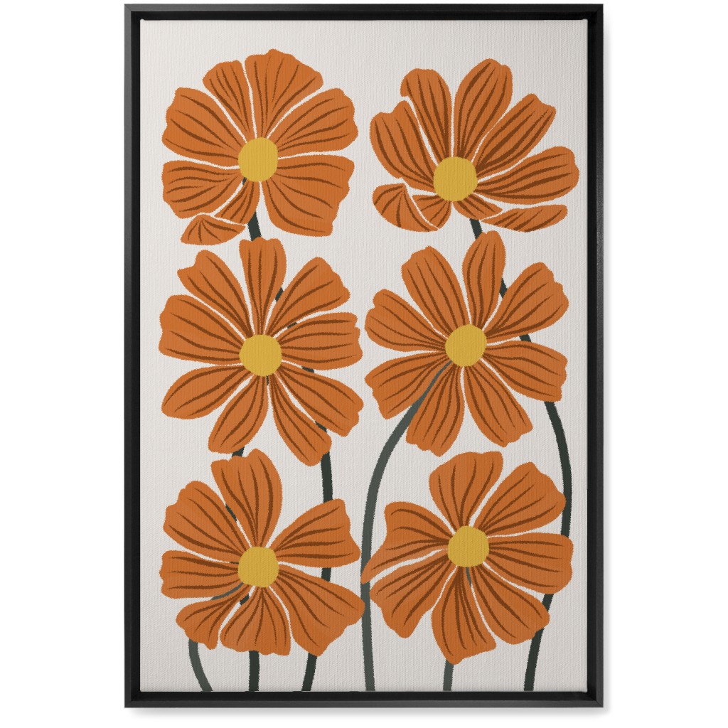 Botanical Cosmos Flowers Wall Art, Black, Single piece, Canvas, 20x30, Orange