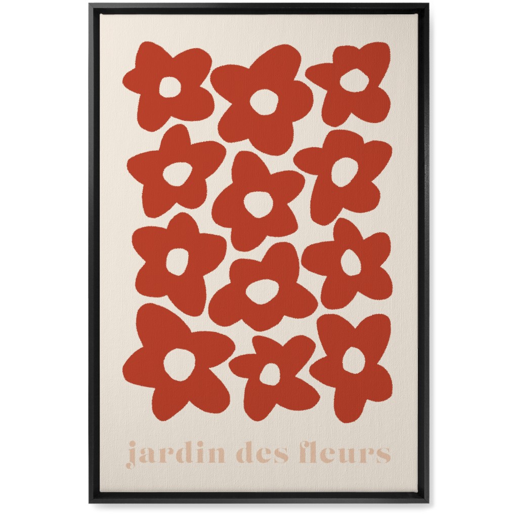 Botanical Graphic Retro Flower Garden Wall Art, Black, Single piece, Canvas, 20x30, Red, Cinnamon