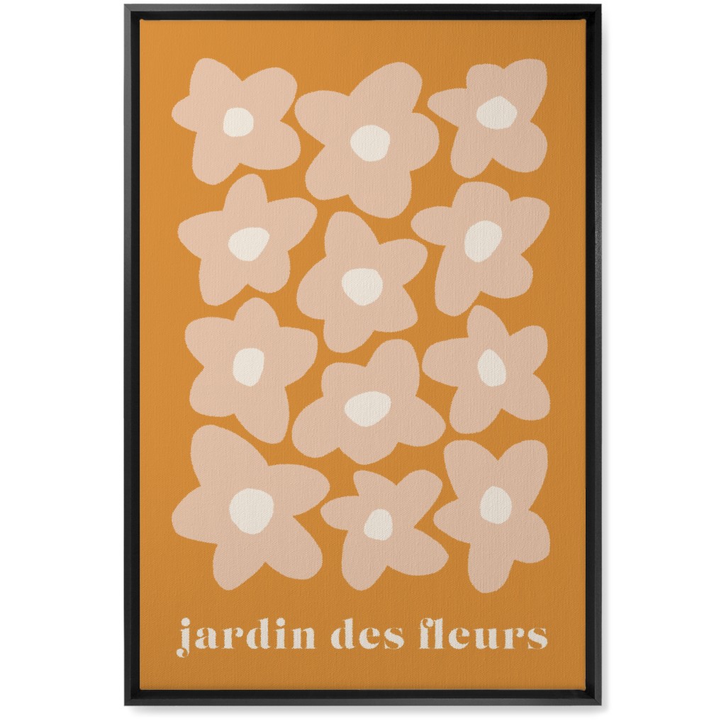 Botanical Graphic Retro Flower Garden Wall Art, Black, Single piece, Canvas, 20x30, Orange, Melon