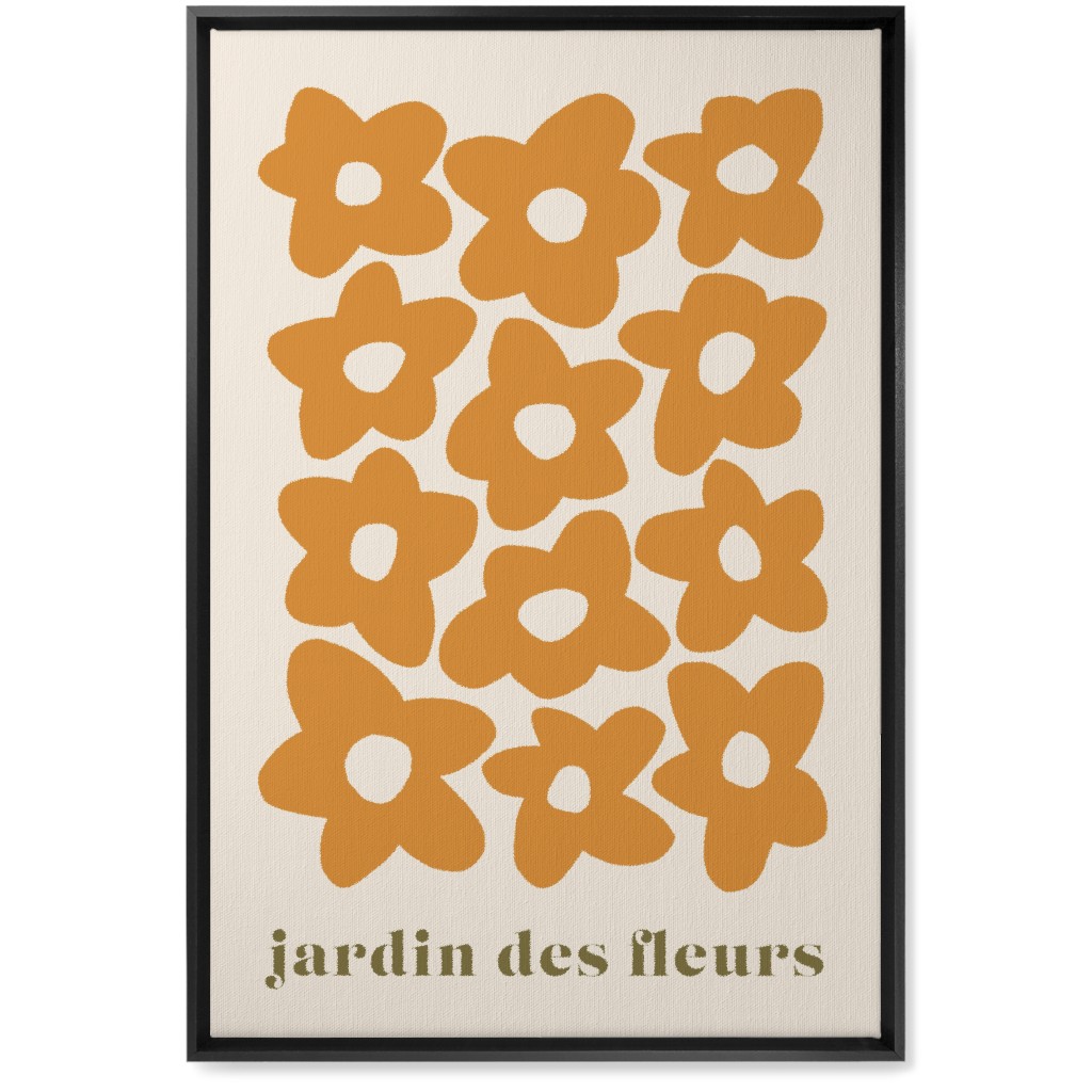 Botanical Graphic Retro Flower Garden Wall Art, Black, Single piece, Canvas, 20x30, Orange