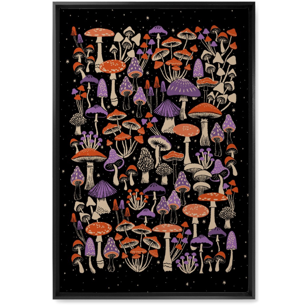 Mushrooms and Stars Wall Art, Black, Single piece, Canvas, 20x30, Purple