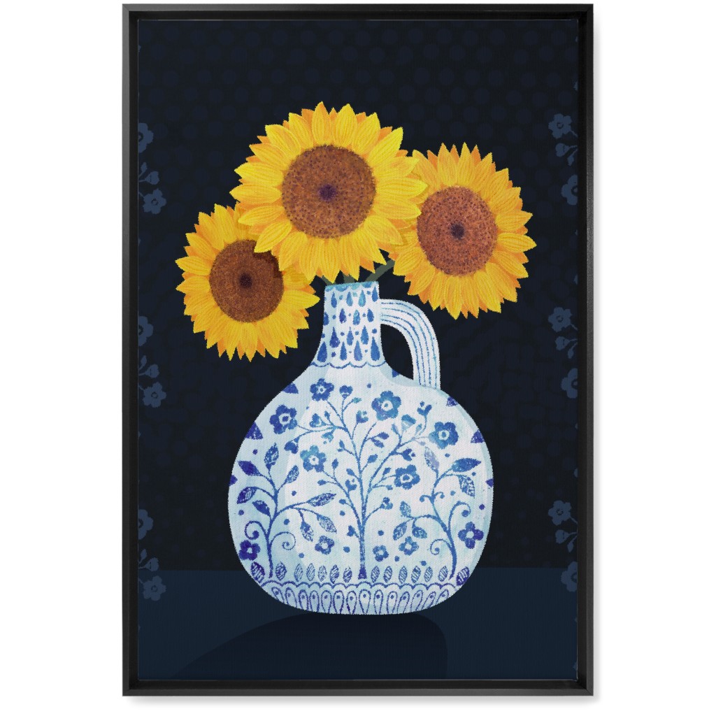 Vase of Sunflowers - Yellow on Black Wall Art, Black, Single piece, Canvas, 20x30, Multicolor