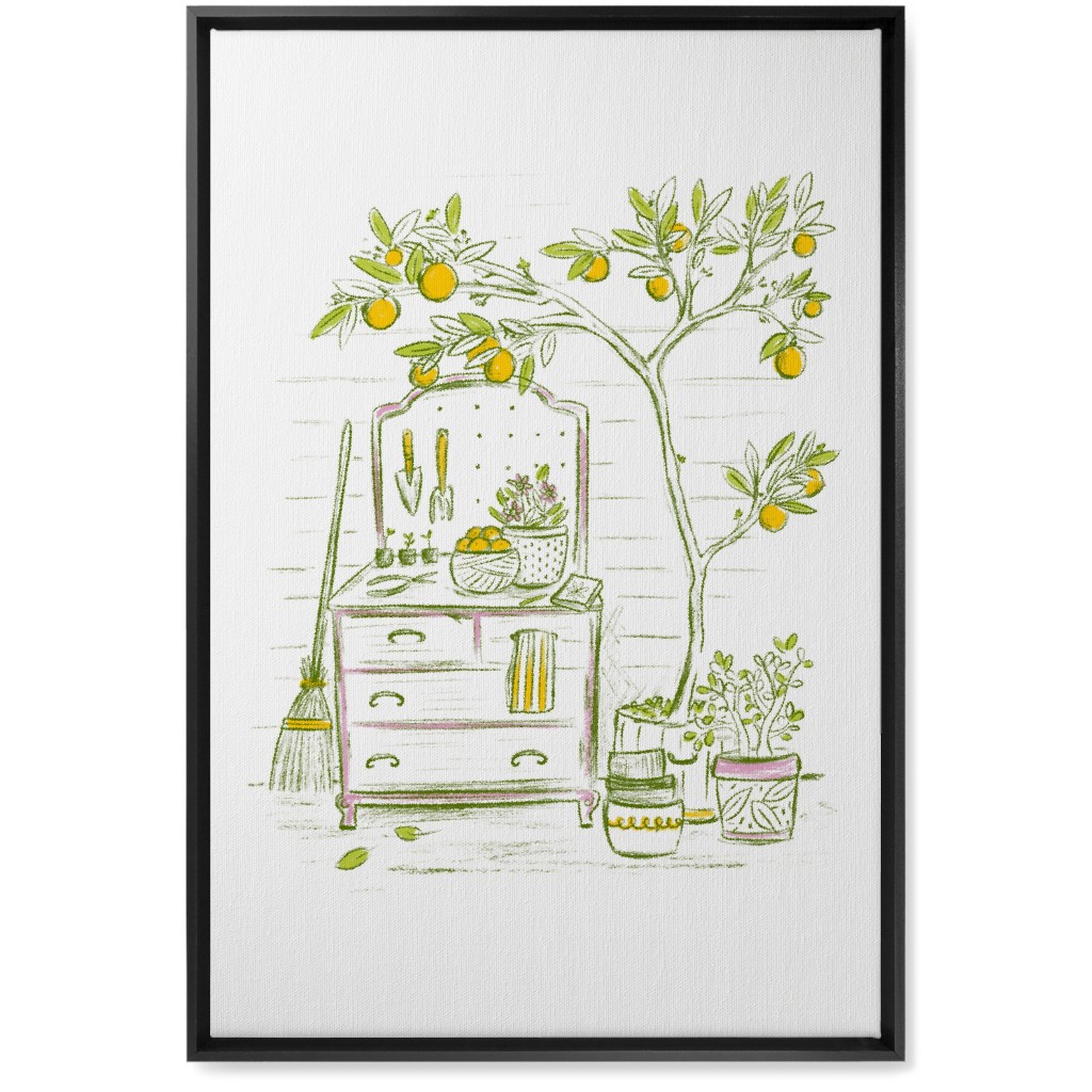 Lemon Tree - Yellow on White Wall Art, Black, Single piece, Canvas, 20x30, Yellow