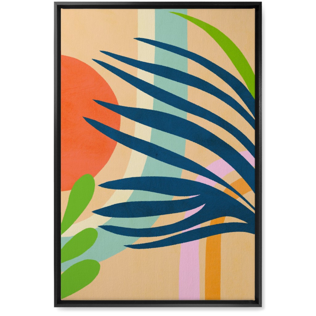 Palm, Sun and Rainbow Tropical Botanicals - Multi Wall Art, Black, Single piece, Canvas, 20x30, Multicolor