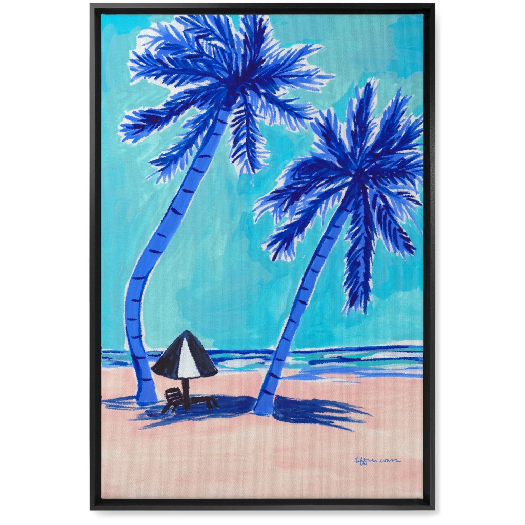 Beach Side - Blue and Beige Wall Art, Black, Single piece, Canvas, 20x30, Blue