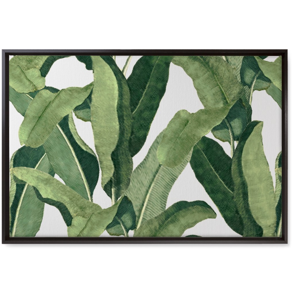 Tropical Leaves - Greens on White Wall Art, Black, Single piece, Canvas, 20x30, Green