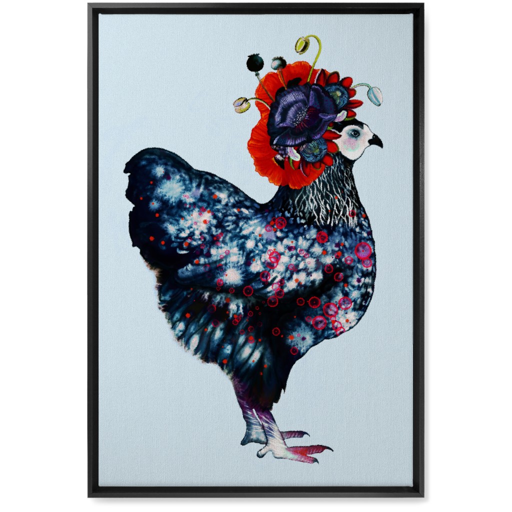 Poppycock - Floral Chicken Wall Art, Black, Single piece, Canvas, 20x30, Multicolor