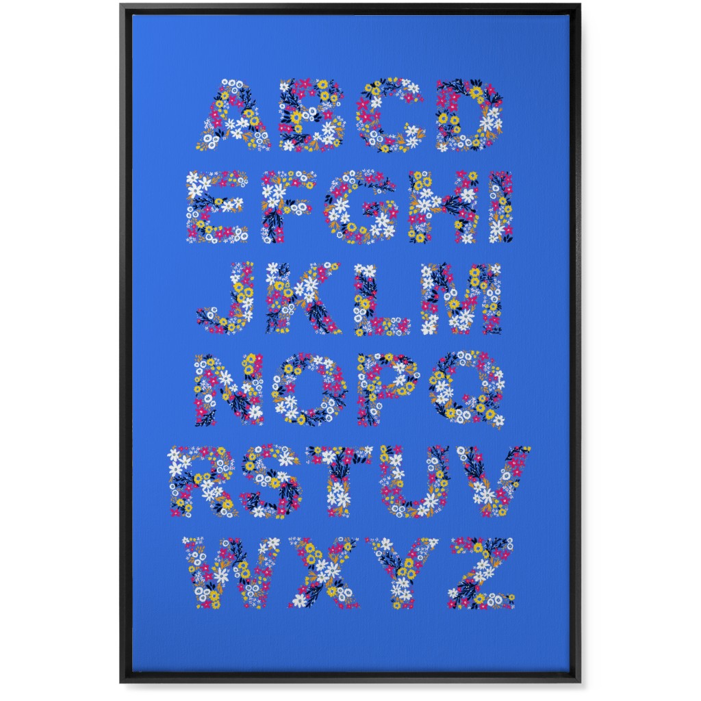 Rustic Wildflower Alphabet Wall Art, Black, Single piece, Canvas, 24x36, Blue, Silver Lake