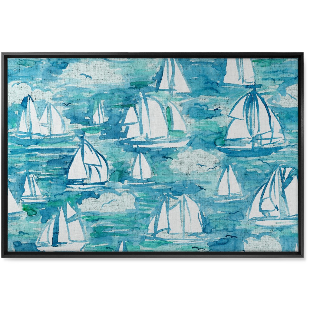 Sailboats Sailing Watercolor Loosely Painted - Blue Wall Art, Black, Single piece, Canvas, 24x36, Blue, True Blue
