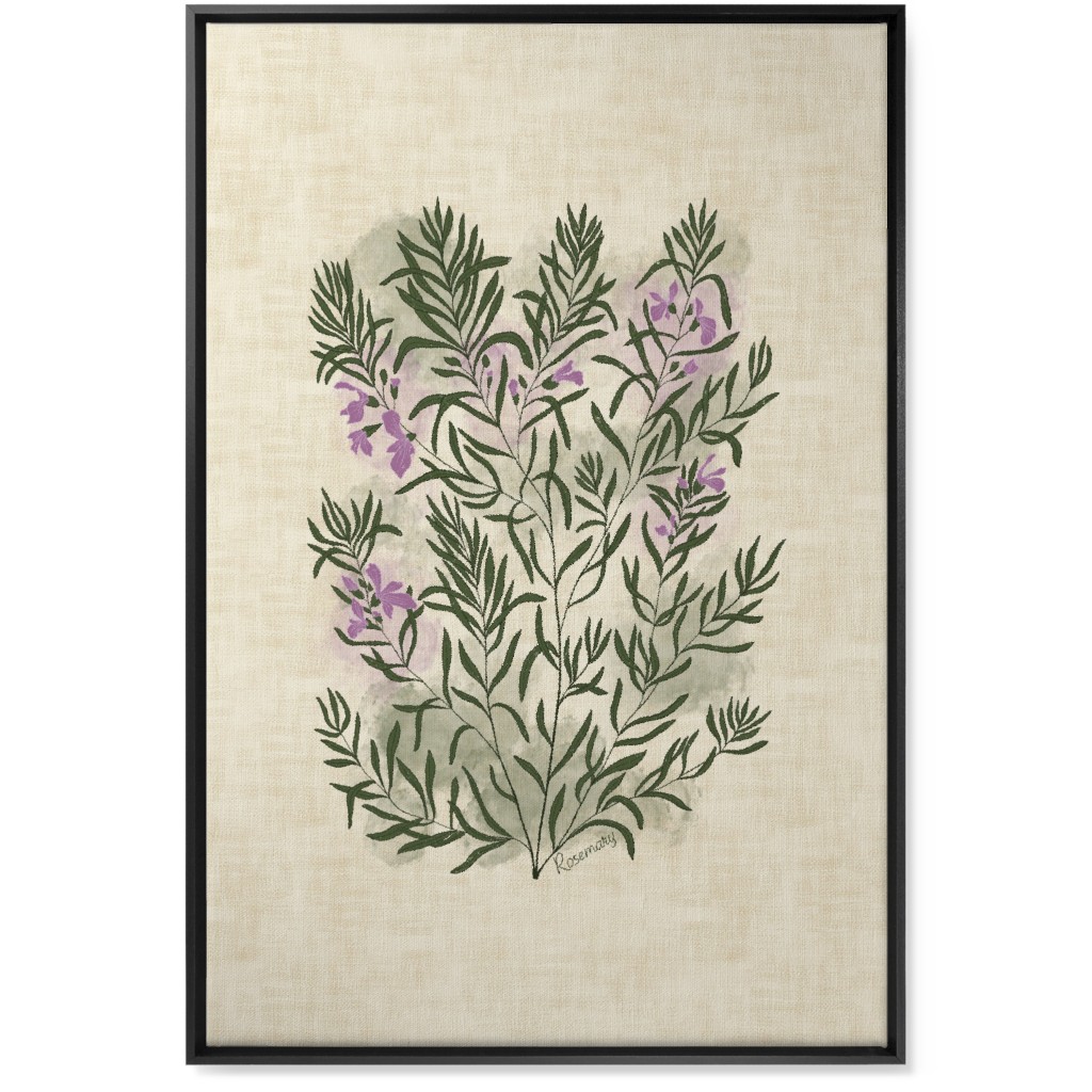 Rosemary - Botanical Illustration Wall Art, Black, Single piece, Canvas, 24x36, Beige, Pearl