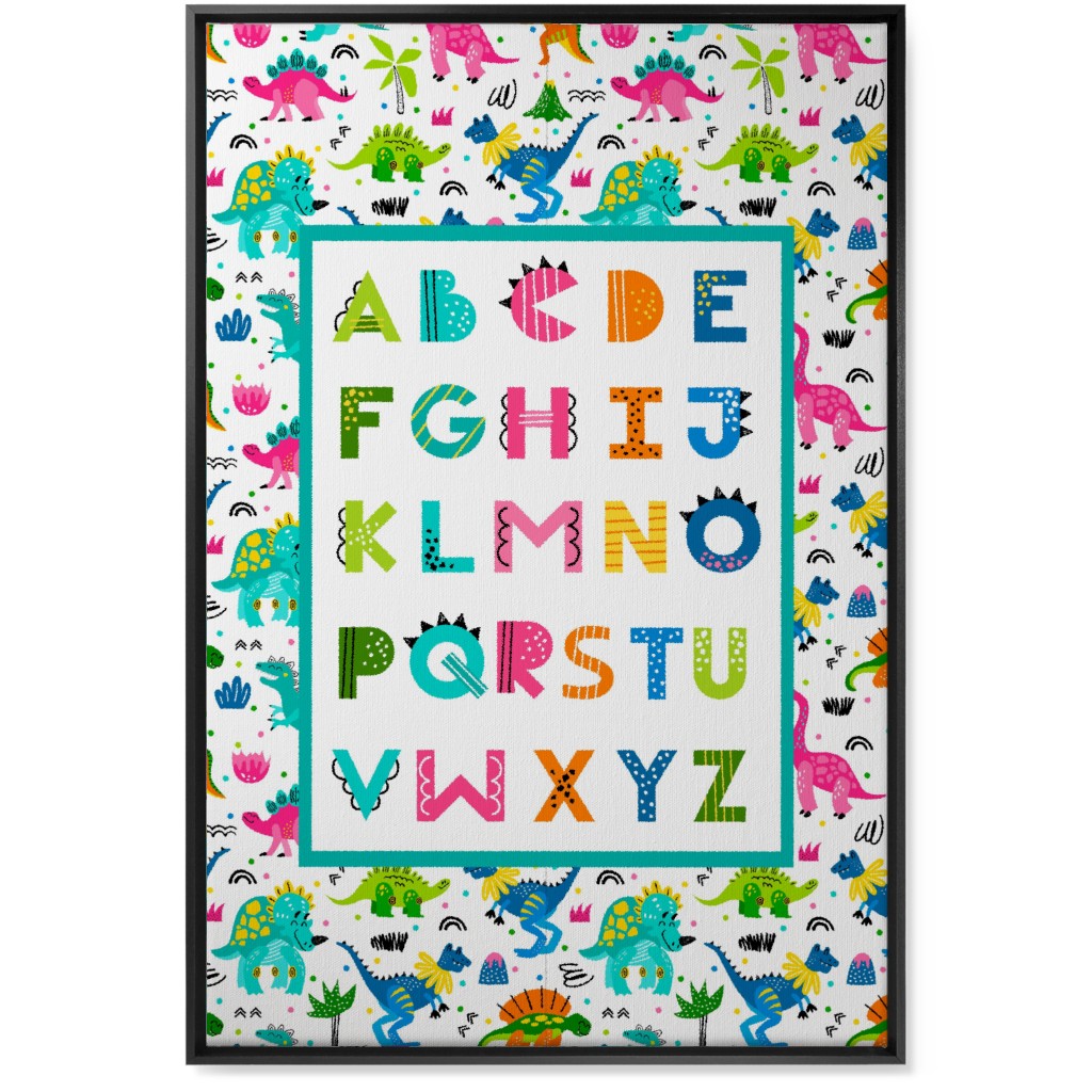 Colorful Dinosaur World Alphabet - Multi Wall Art, Black, Single piece, Canvas, 24x36, Multicolor