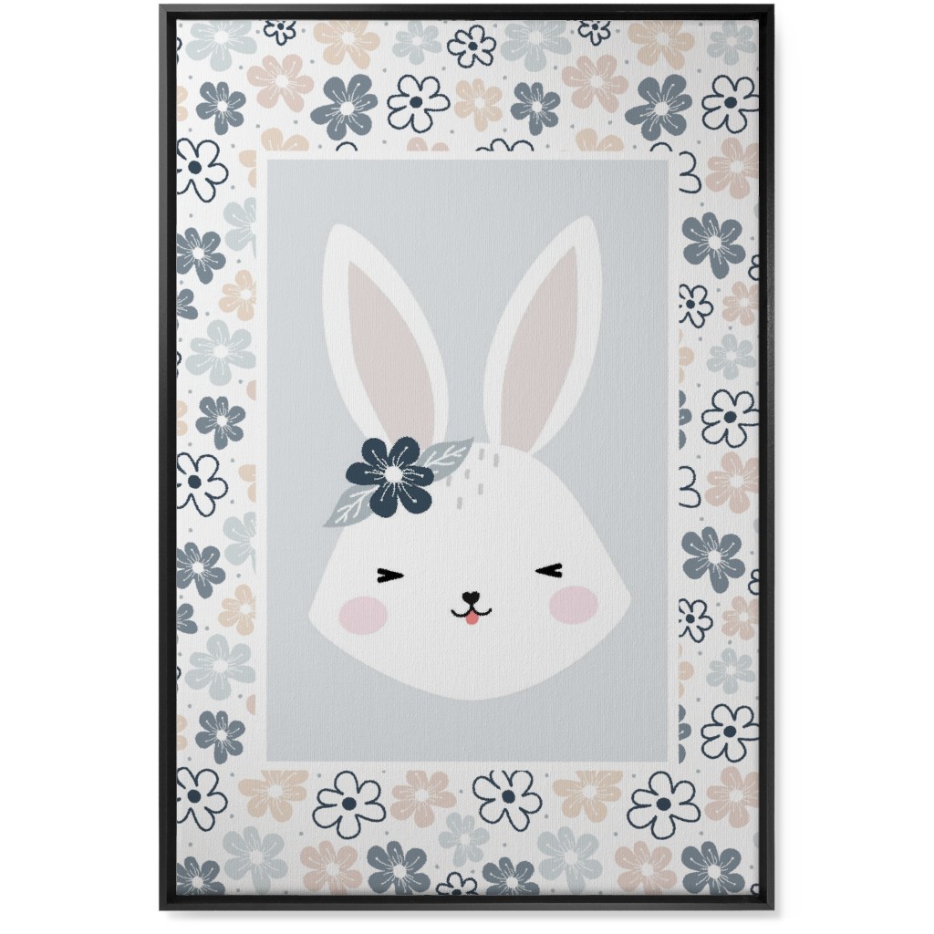 Spring Baby Girl Bunny - Neutral Soft Palette Wall Art, Black, Single piece, Canvas, 24x36, Blue