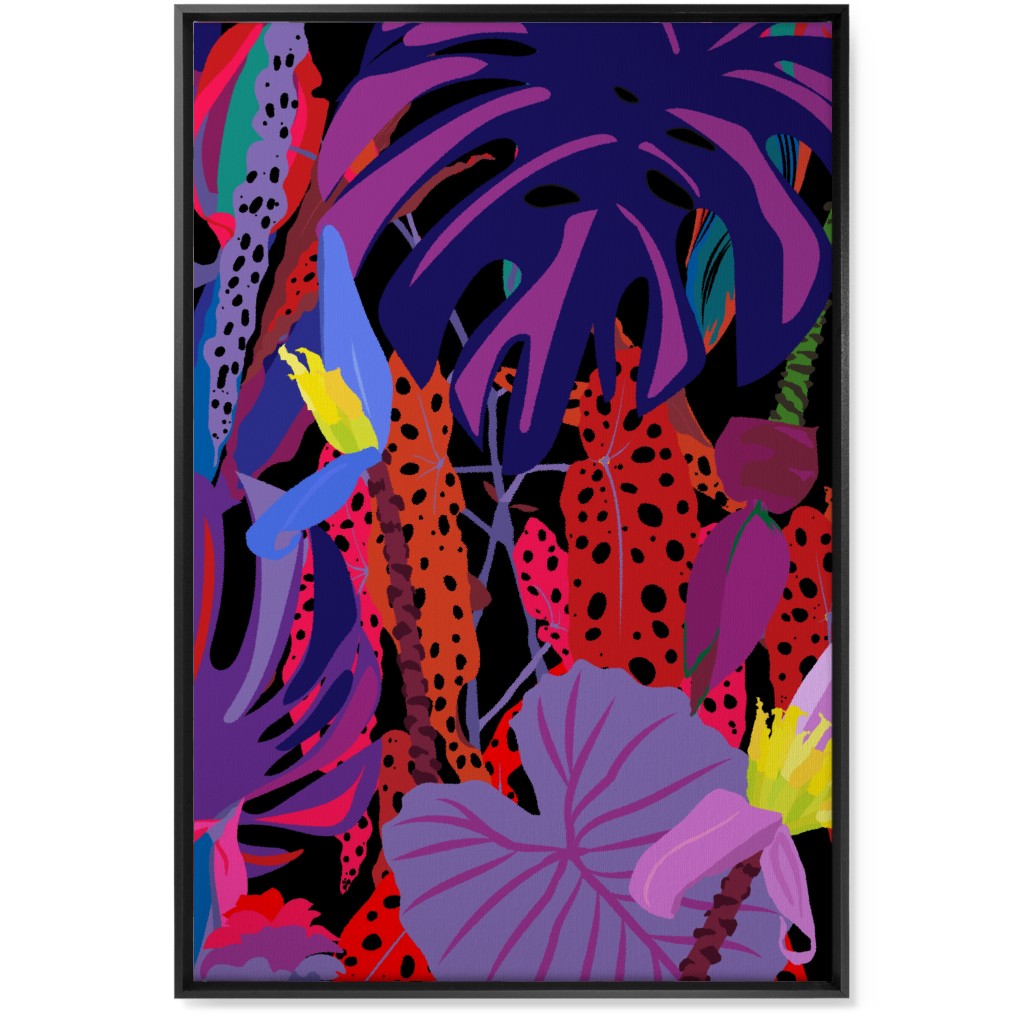 Neon Night Tropical Garden - Purple Wall Art, Black, Single piece, Canvas, 24x36, Purple