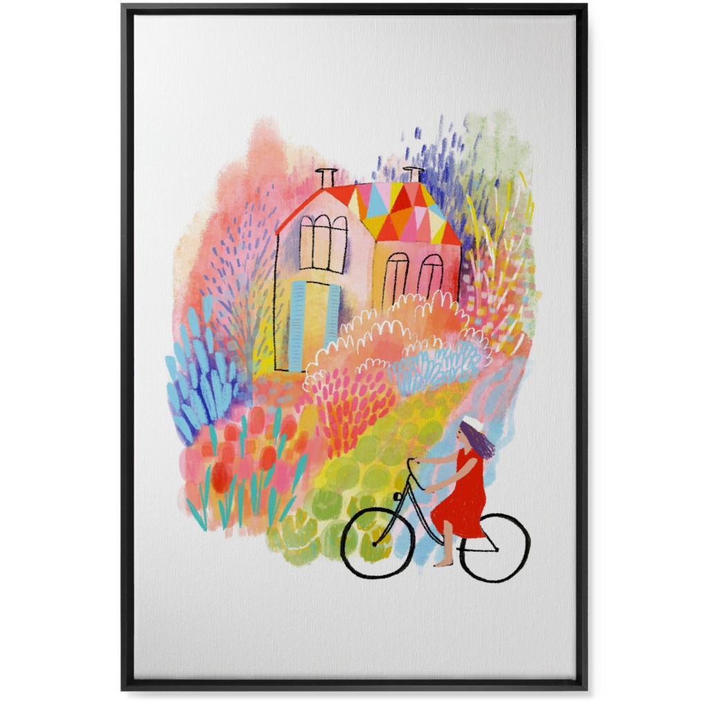 Cycling Through Spring Gardens - Multi Wall Art, Black, Single piece, Canvas, 24x36, Multicolor